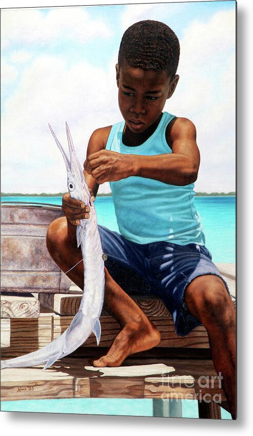 Fish Metal Print featuring the painting The Big Catch by Nicole Minnis