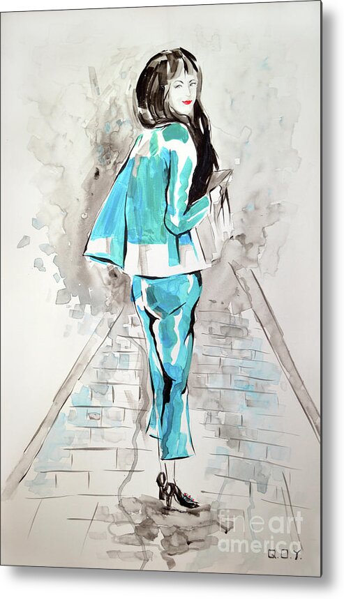 Fashion Art Metal Print featuring the painting Fashion Girl Blue by Leslie Ouyang