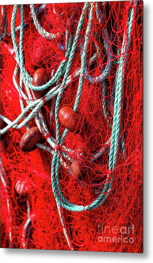 Red Fishing Net Metal Print featuring the photograph Red Fishing Net Marseille by John Rizzuto