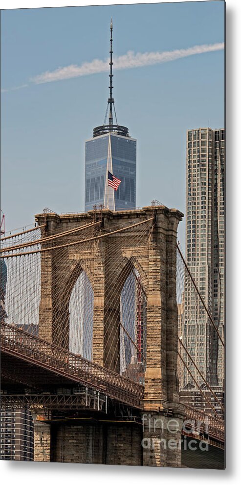 Manhattan Metal Print featuring the photograph Brooklyn Bridge and One World Trade Center in New York City by David Oppenheimer