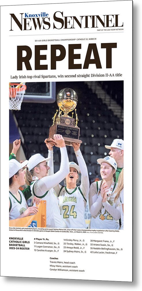 Tennessee Metal Print featuring the digital art 2024 Tennessee Division II Class AA Girls Basketball State Championship Cover by Gannett