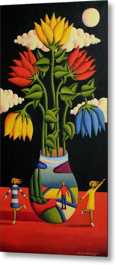Flowers Metal Print featuring the painting Vase With Flowers And Figures by Alan Kenny