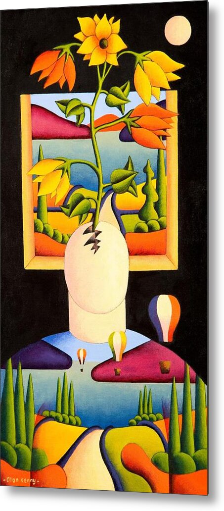Head Flower Metal Print featuring the painting Head with emerging flowers by Alan Kenny