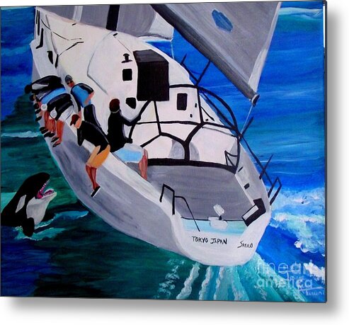  Sailboat Canvas Print Metal Print featuring the painting Sailboat with an Orca by Jayne Kerr 