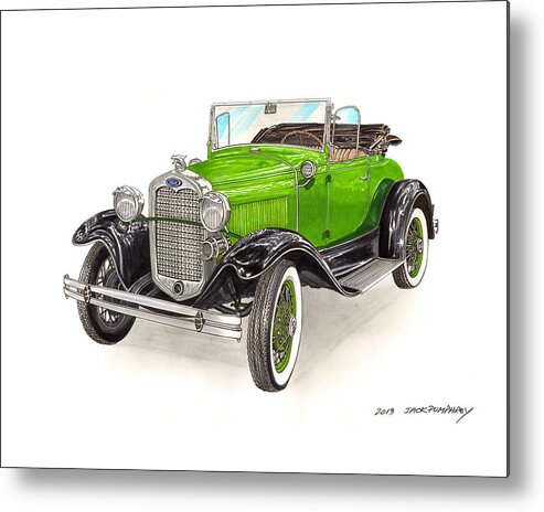 Car Art Metal Print featuring the painting 1931 Ford Model A Roadster #2 by Jack Pumphrey