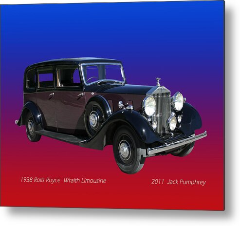 A Photograph Of The 1938 Rolls Royce Wraith Limousine By Jack Pumphrey Which Features An Independent Coil Sprung Front Suspension Based On A Packard 120 Retaining Semi Elliptical Leaf Springs On The Rear Axle Metal Print featuring the photograph 1938 Rolls Royce Limousine by Jack Pumphrey