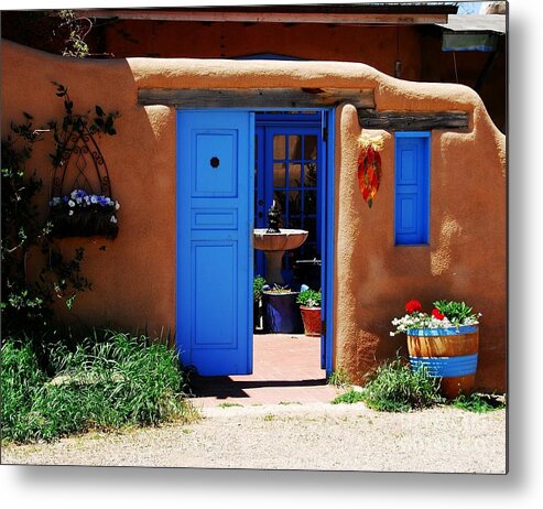 Taos New Mexico Metal Print featuring the photograph Behind A Blue Door 1 by Mel Steinhauer