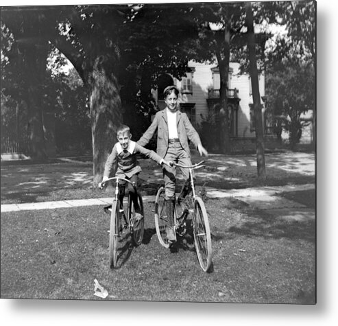 Old Bikes Metal Print featuring the photograph Boys And Bikes #2 by William Haggart