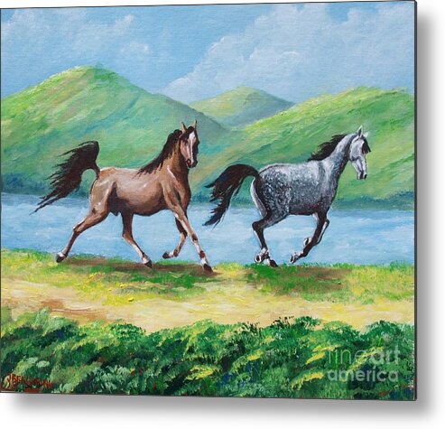 Colt Metal Print featuring the painting Colt and mare by Jean Pierre Bergoeing