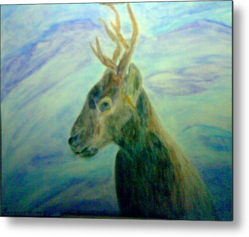 Deer Metal Print featuring the mixed media Deer at Home by Suzanne Berthier