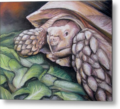 Tortoise Metal Print featuring the painting Sulcata Tortoise #1 by Melinda Saminski