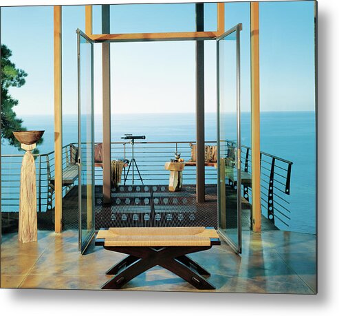 No People Metal Print featuring the photograph View Of Balcony Near Seaside #1 by Mary E. Nichols