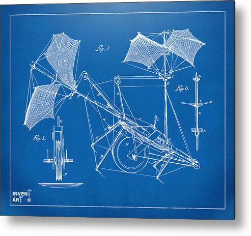 Aerial Ship Metal Print featuring the digital art 1879 Quinby Aerial Ship Patent Minimal - Blueprint by Nikki Marie Smith