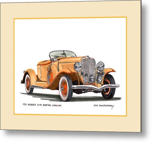 A Watercolor Painting Of The Classic Metal Print featuring the painting Auburn 8 98 Boattail Speedster by Jack Pumphrey