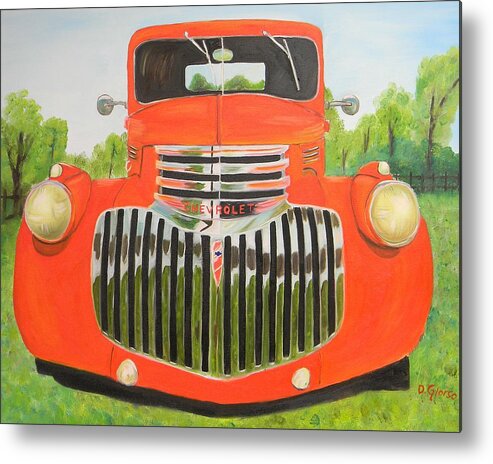 55 Chevy Truck Metal Print featuring the painting 1946 Red Chevy Truck by Dean Glorso