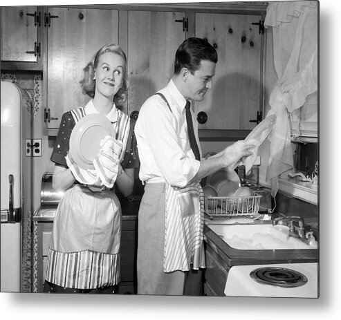 Photography Metal Print featuring the photograph 1950s Smiling Happy Couple Man by Vintage Images