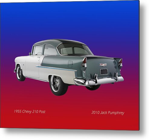 A Photograoh By Jack Pumphrey Of A 1955 Chevy 210 Post Two Door Metal Print featuring the photograph 1955 Chevrolet 210 by Jack Pumphrey
