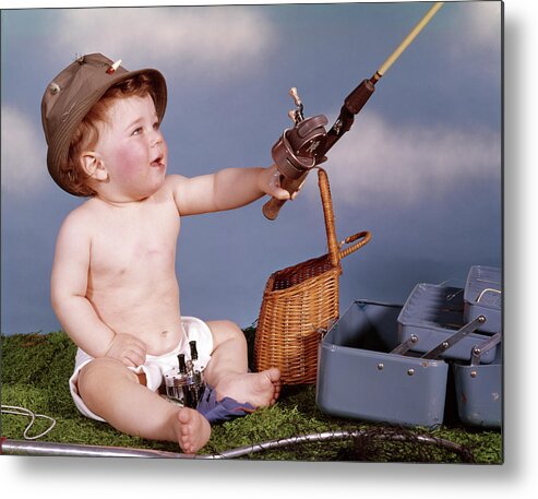 1960s Baby In Fisherman Hat Holding Metal Print by Vintage Images - Fine  Art America