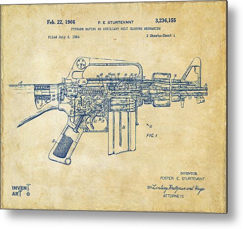 M-16 Metal Print featuring the digital art 1966 M-16 Gun Patent Vintage by Nikki Marie Smith