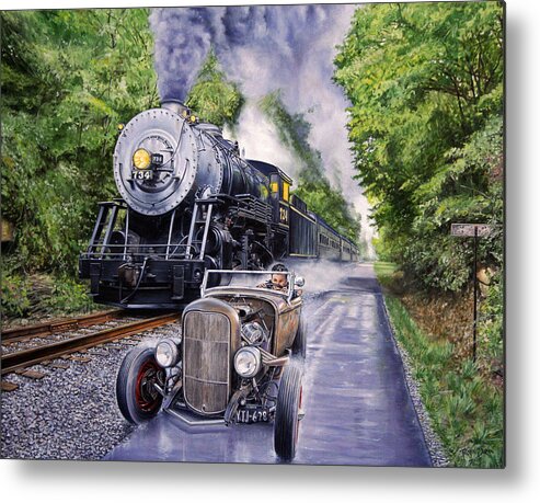 Hot Rod Metal Print featuring the painting Backwoods Duel by Ruben Duran