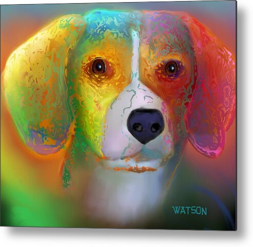 Red Background Metal Print featuring the digital art Beagle #2 by Marlene Watson