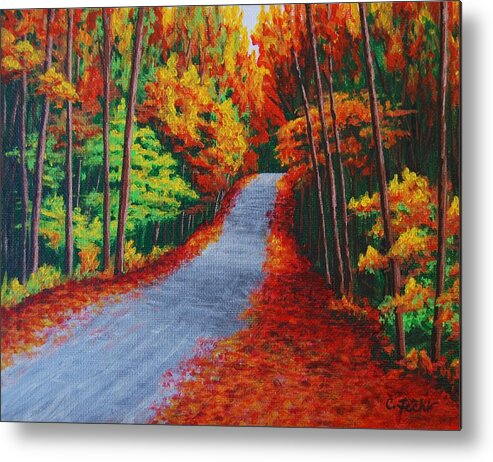 Red Metal Print featuring the painting Fall in New Hampshire by Cheryl Fecht