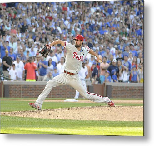People Metal Print featuring the photograph Philadelphia Phillies v Chicago Cubs #2 by David Banks