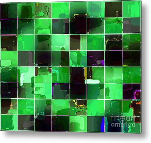 Tiled Blocks Green Glow Metal Print featuring the digital art Tiled Blocks Green Glow by Barbara A Griffin