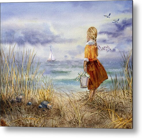 Girl Metal Print featuring the painting A Girl And The Ocean by Irina Sztukowski