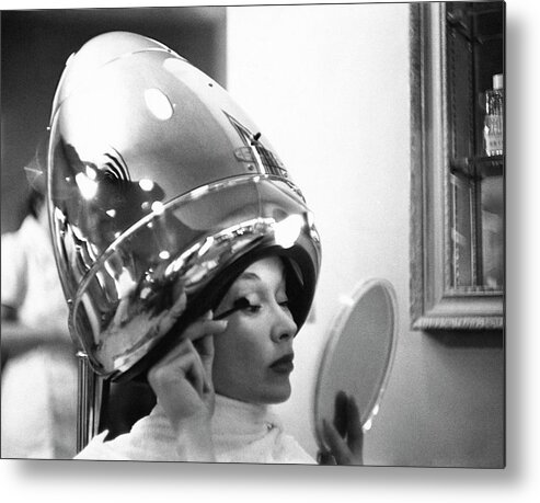 Fashion Metal Print featuring the photograph A Model In A Beauty Salon by Constantin Joffe