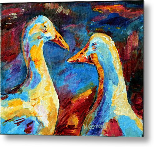 2 Canada Geese Metal Print featuring the painting A Stormy Night by Naomi Gerrard
