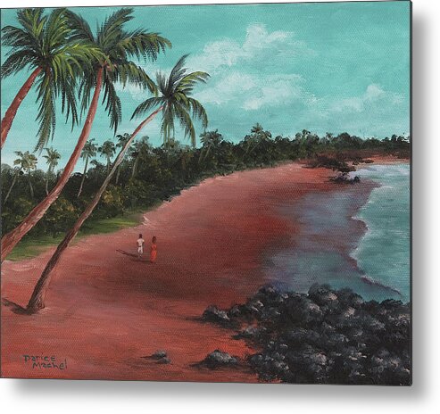 Tropical Island Metal Print featuring the painting A stroll on a tropical beach by Darice Machel McGuire