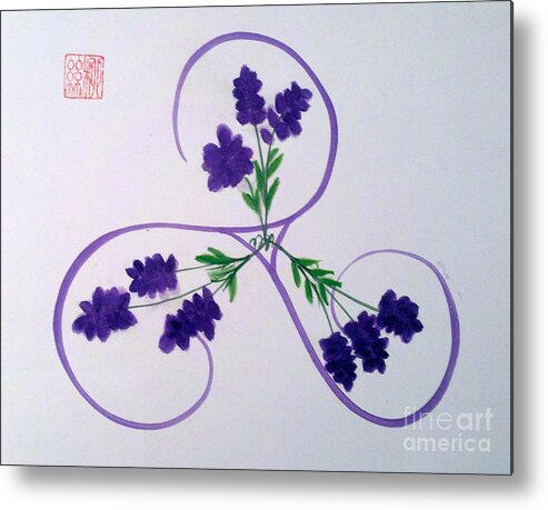Triskele Lavender Purple Flowers Metal Print featuring the painting A Triskele of Lavender by Margaret Welsh Willowsilk
