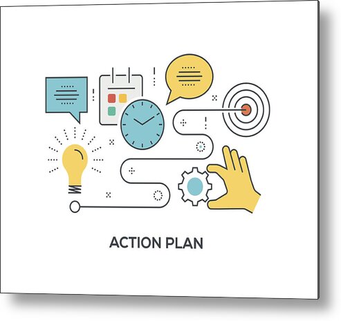 New Business Metal Print featuring the drawing Action Plan Concept with icons by Enis Aksoy