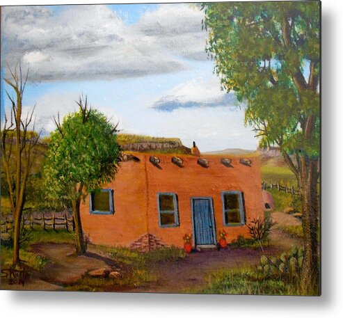 Adobe Metal Print featuring the painting Adobe on the Prairie by Sheri Keith