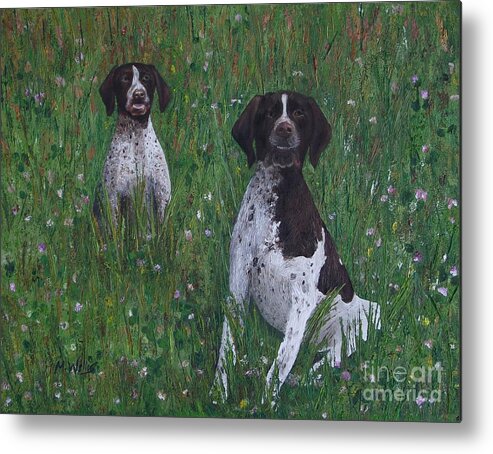 Pet Portrait Metal Print featuring the painting Aero and Bruno by Michelle Welles