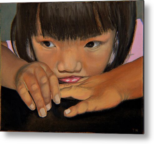 Children Paintings Metal Print featuring the painting Amelie-An by Thu Nguyen