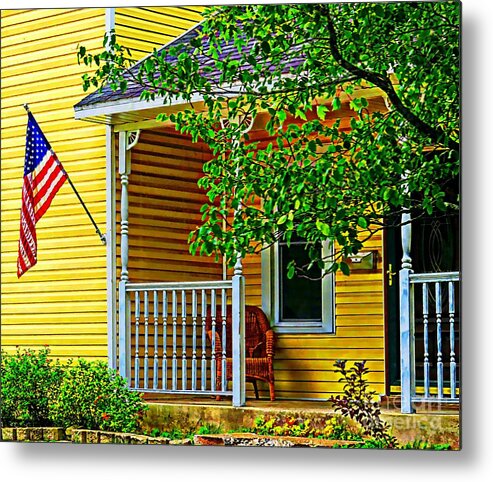 Porch Metal Print featuring the painting American Porch in Yellow by Desiree Paquette