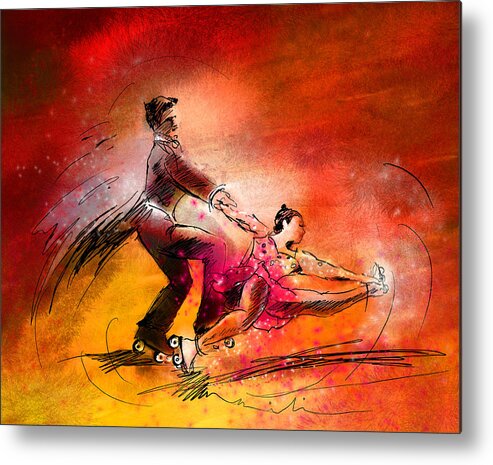 Sports Metal Print featuring the painting Artistic Roller Skating 02 by Miki De Goodaboom