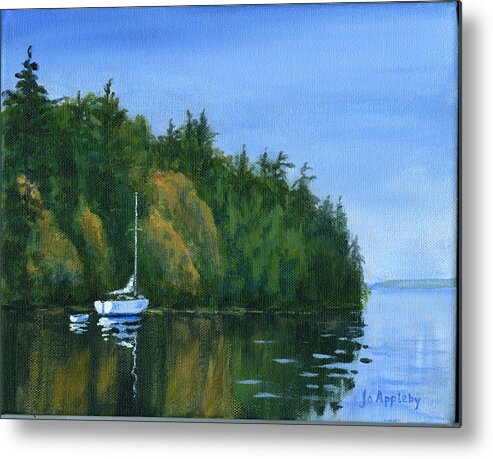 Sailboat Metal Print featuring the painting At Anchor by Jo Appleby