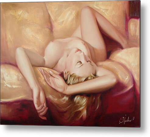 Oil Metal Print featuring the painting At rest by Sergey Ignatenko