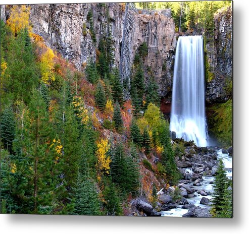 Fall Color Landscape Metal Print featuring the photograph Autumn Colors Surround Tumalo Falls by Kevin Desrosiers