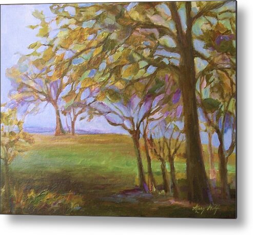 Landscape Metal Print featuring the painting Autumn Leaves by Mary Wolf