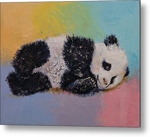 Art Metal Print featuring the painting Baby Panda Rainbow by Michael Creese