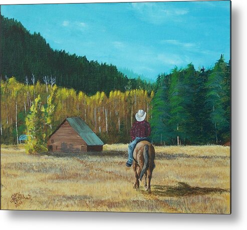 Landscape Metal Print featuring the painting Back to the Barn by Gene Ritchhart