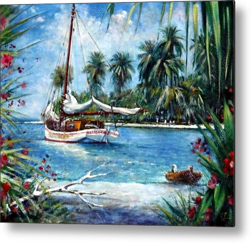 Seascape Bahamas Metal Print featuring the painting Bahamas Moored For The Night by Philip Corley