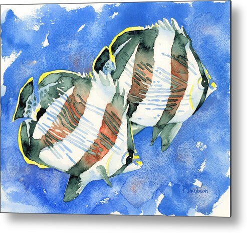 Butterflyfish Metal Print featuring the painting Banded Butterflyfish by Pauline Walsh Jacobson
