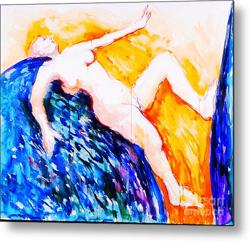 Female Metal Print featuring the painting Between a Rock and a Hard Place by Nancy Wait