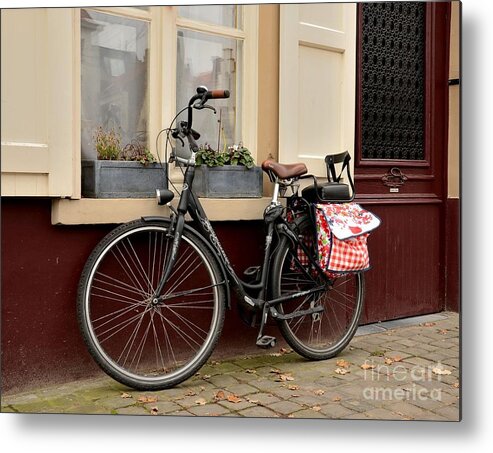 Bike Metal Print featuring the photograph Bicycle with baby seat at doorway Bruges Belgium by Imran Ahmed