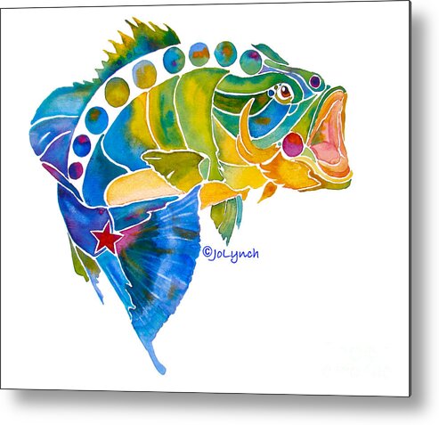 Big Mouth Bass Metal Print featuring the painting Big Mouth Bass Whimsical by Jo Lynch